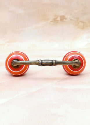 Coral Red & Orange Striped Concentric Ring Ceramic Knob Door Pull