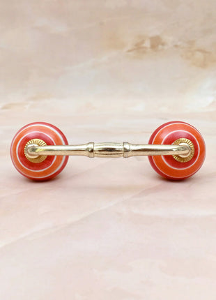 Coral Red & Orange Striped Concentric Ring Ceramic Knob Door Pull