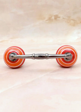 Coral Red & Orange Striped Concentric Ring Ceramic Knob Door Pull