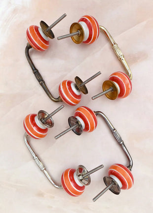 Coral Red & Orange Striped Concentric Ring Ceramic Knob Door Pull