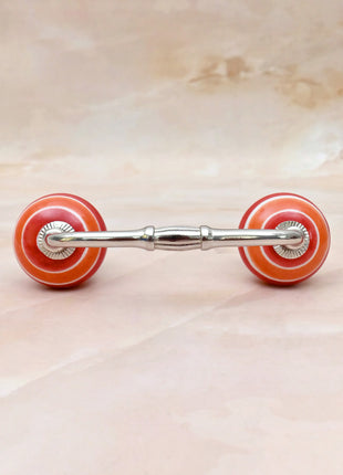 Coral Red & Orange Striped Concentric Ring Ceramic Knob Door Pull