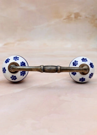 Blue Flower on White Ceramic Knob Door Pull