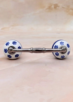 Blue Flower on White Ceramic Knob Door Pull