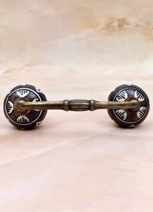 Dark Brown & White Traditional Pattern Ceramic Knob Door Pull