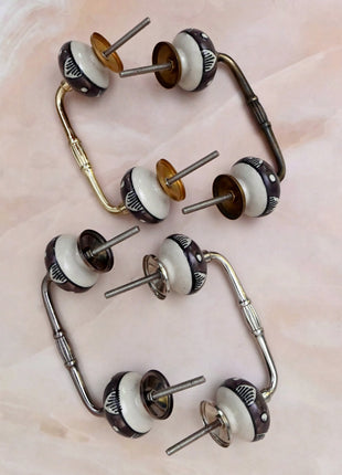 Dark Brown & White Traditional Pattern Ceramic Knob Door Pull