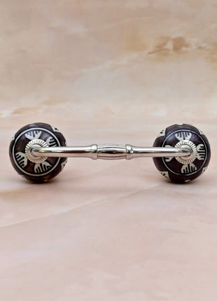 Dark Brown & White Traditional Pattern Ceramic Knob Door Pull