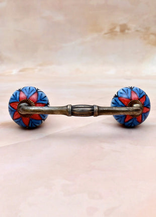 Blue & Red Floral Ceramic Knob Door Pull