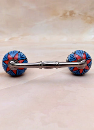 Blue & Red Floral Ceramic Knob Door Pull