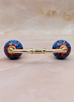 Blue & Red Floral Ceramic Knob Door Pull