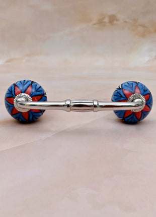 Blue & Red Floral Ceramic Knob Door Pull