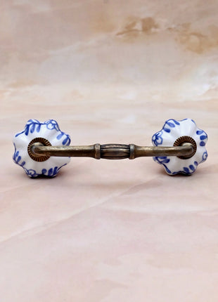 Blue Design on White Ceramic Knob Door Pull