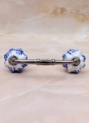 Blue Design on White Ceramic Knob Door Pull