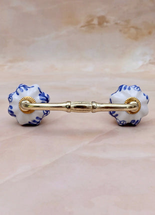 Blue Design on White Ceramic Knob Door Pull