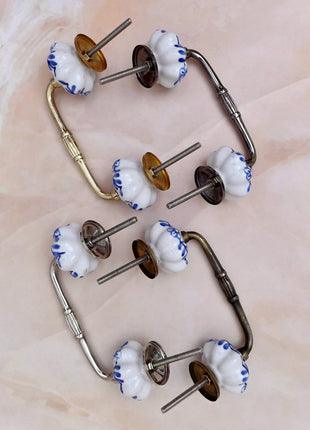 Blue Design on White Ceramic Knob Door Pull