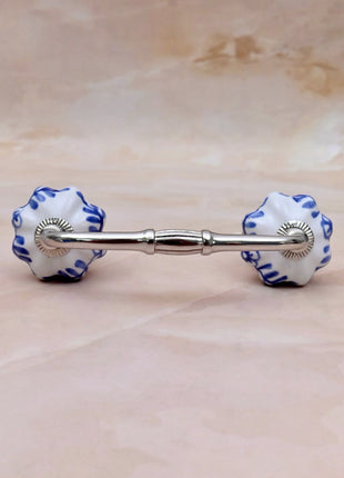 Blue Design on White Ceramic Knob Door Pull