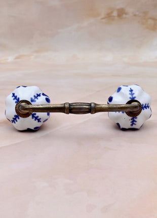 Blue Floral on White Ceramic Knob Door Pull