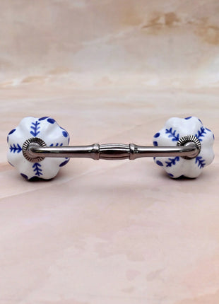 Blue Floral on White Ceramic Knob Door Pull