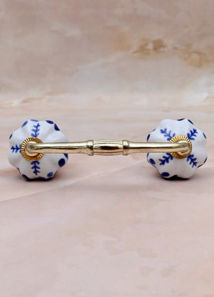 Blue Floral on White Ceramic Knob Door Pull