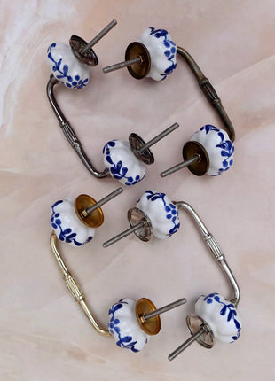 Blue Floral on White Ceramic Knob Door Pull