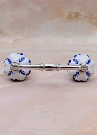 Blue Floral on White Ceramic Knob Door Pull