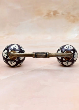 Brown & White Flower Ceramic Knob Door Pull