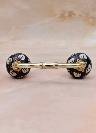 Brown & White Flower Ceramic Knob Door Pull