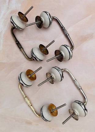 Brown & White Flower Ceramic Knob Door Pull
