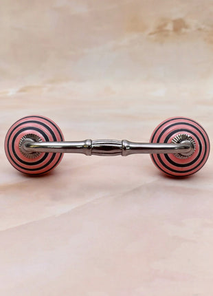 Pink & Black Striped Ceramic Knob Door Pull