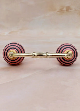 Pink & Black Striped Ceramic Knob Door Pull