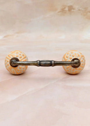 Yellow Floral Embossed Ceramic Knob Door Pull