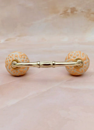 Yellow Floral Embossed Ceramic Knob Door Pull