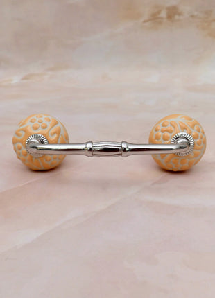 Yellow Floral Embossed Ceramic Knob Door Pull