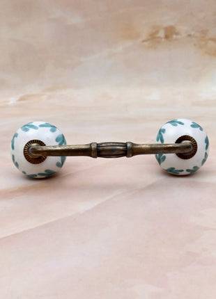 Mint Green Leaf Patterned Ceramic Knob Door Pull