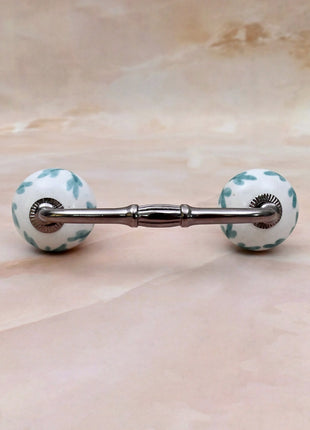 Mint Green Leaf Patterned Ceramic Knob Door Pull