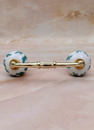 Mint Green Leaf Patterned Ceramic Knob Door Pull