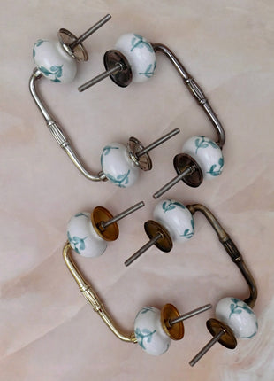 Mint Green Leaf Patterned Ceramic Knob Door Pull