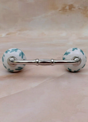 Mint Green Leaf Patterned Ceramic Knob Door Pull