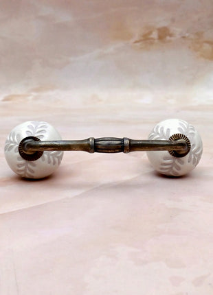 Textured Carved Off-White Ceramic Knob Door Pull