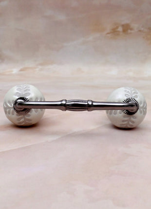 Textured Carved Off-White Ceramic Knob Door Pull