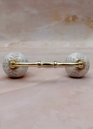 Textured Carved Off-White Ceramic Knob Door Pull