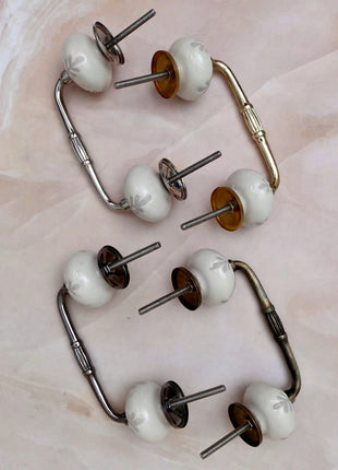 Textured Carved Off-White Ceramic Knob Door Pull