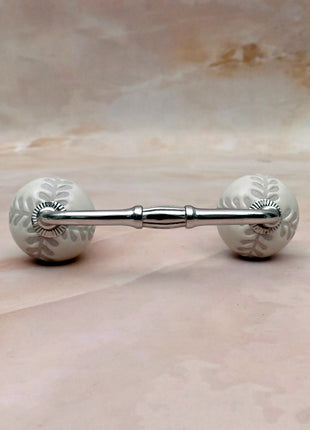 Textured Carved Off-White Ceramic Knob Door Pull