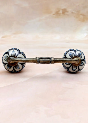 Black Design on Off White Ceramic Knob Door Pull