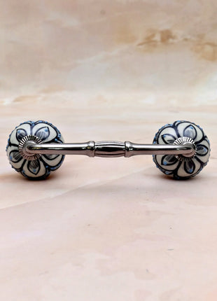 Black Design on Off White Ceramic Knob Door Pull
