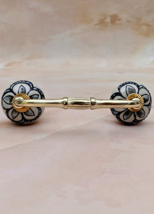 Black Design on Off White Ceramic Knob Door Pull