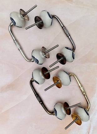 Black Design on Off White Ceramic Knob Door Pull