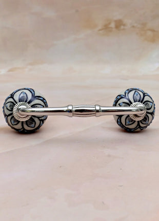 Black Design on Off White Ceramic Knob Door Pull