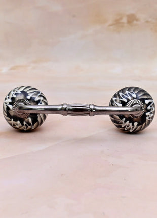 Black and Off-White Swirl Ceramic Knob Door Pull