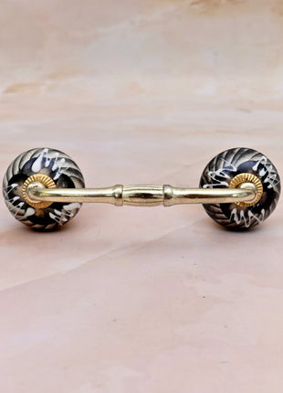 Black and Off-White Swirl Ceramic Knob Door Pull