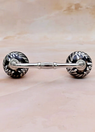 Black and Off-White Swirl Ceramic Knob Door Pull